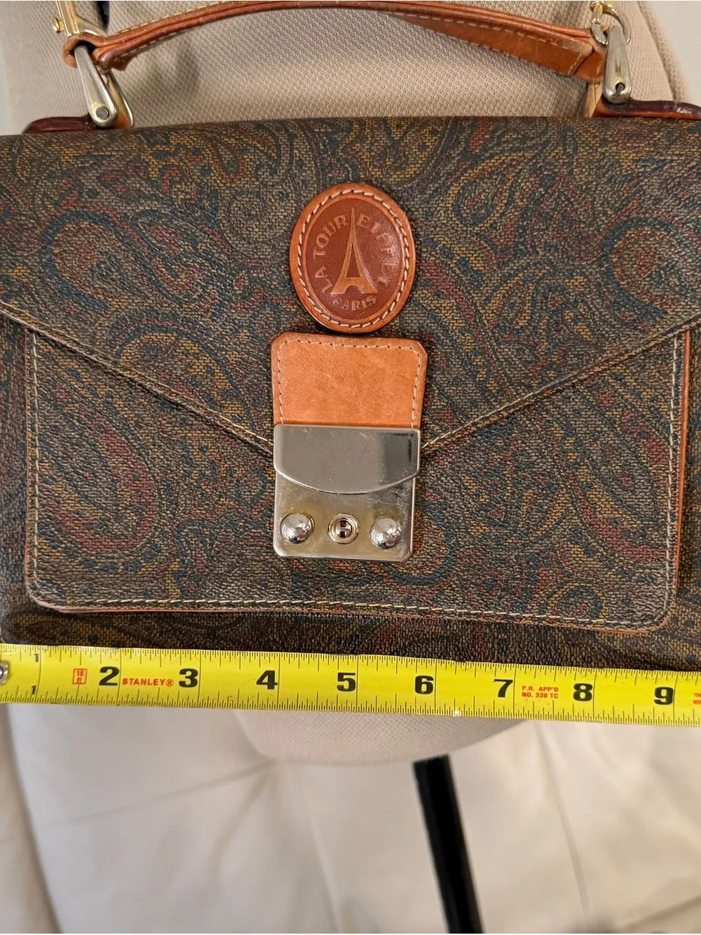 Vintage La Tour Eiffel 1887 Paris Paisley Crossbody Bag Satchel Premium Leather